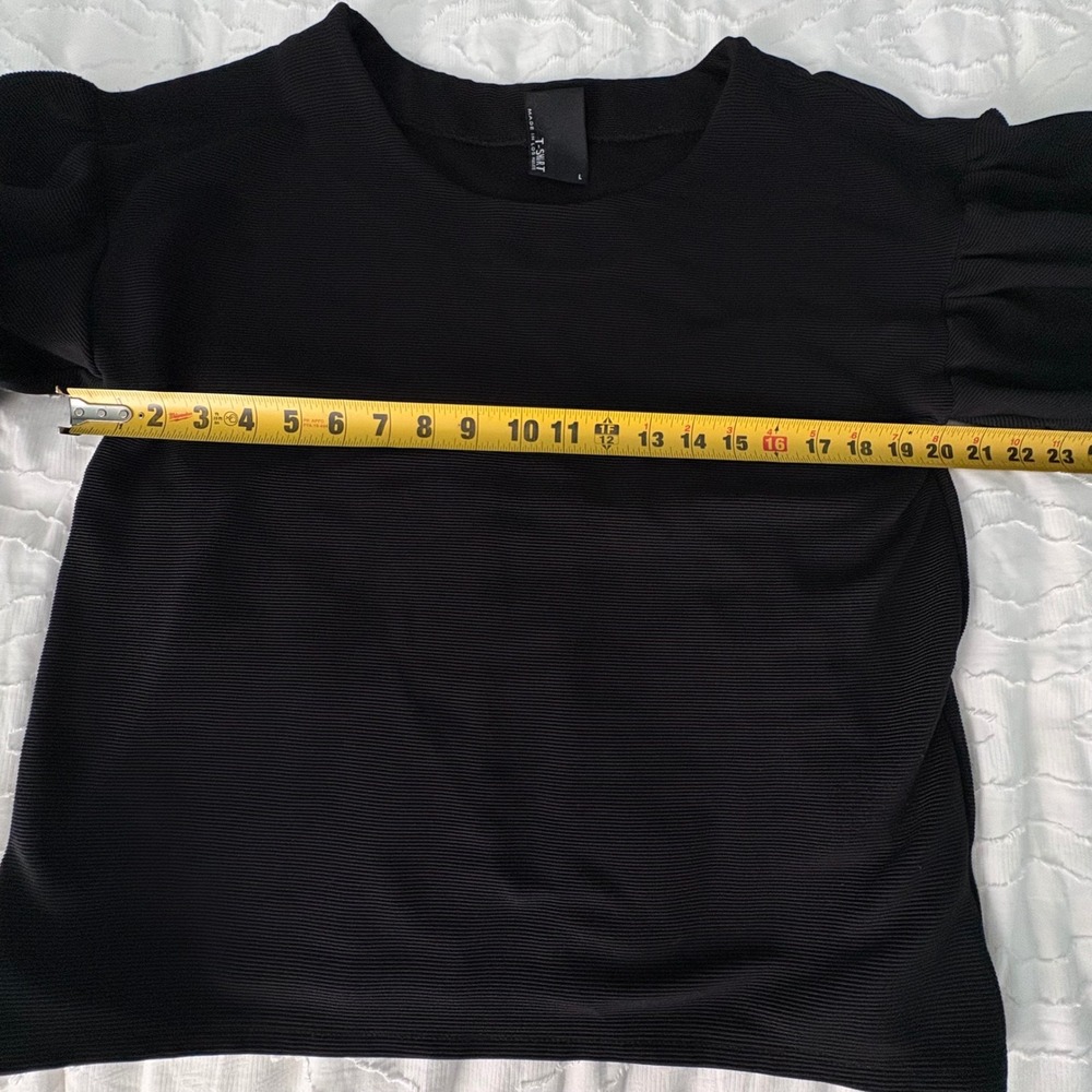 Anthropologie Dolan Women L Black Puff Sleeve Ribbed Textured Shirt - Picture 6 of 10